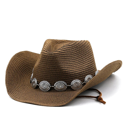 New Summer Men Women Straw Hollow Western Cowboy Hat Elegant Lady Punk