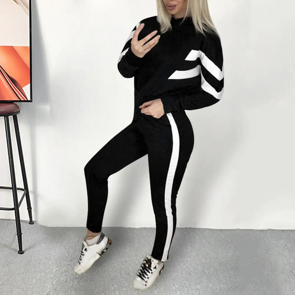 1 Set Women Sweatshirt Sweatpants Stripe Long Sleeve Europe America