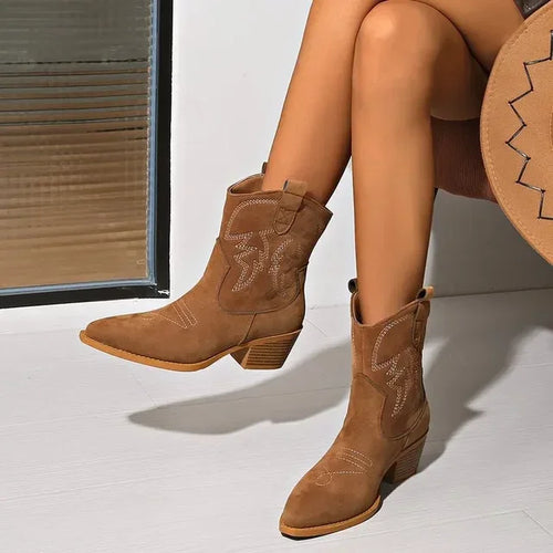 New Natural Short Women Boots Leather Handmade Pointed Toe Spike Heel