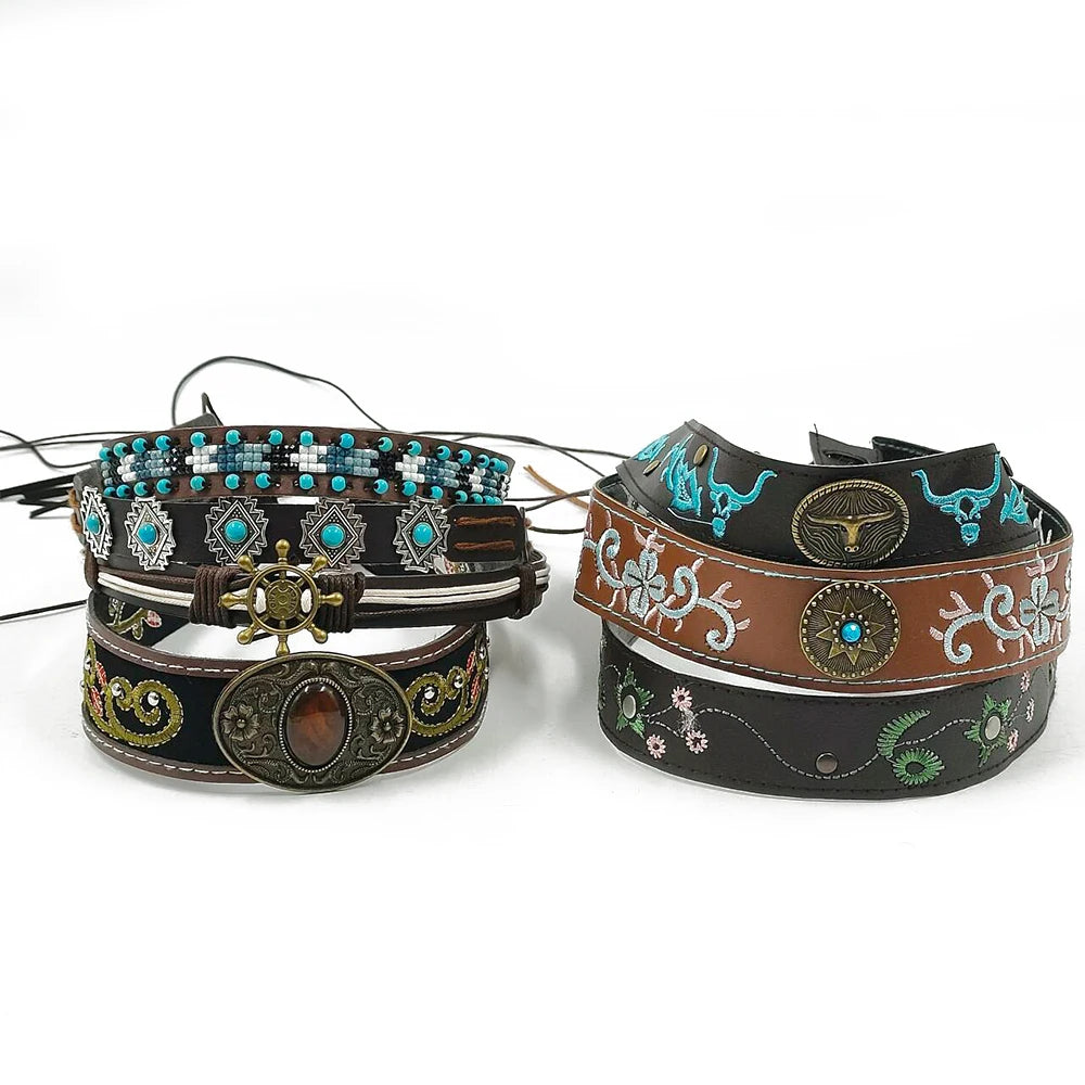 New embroidered bull head accessories men's cowboy hat belt decoration