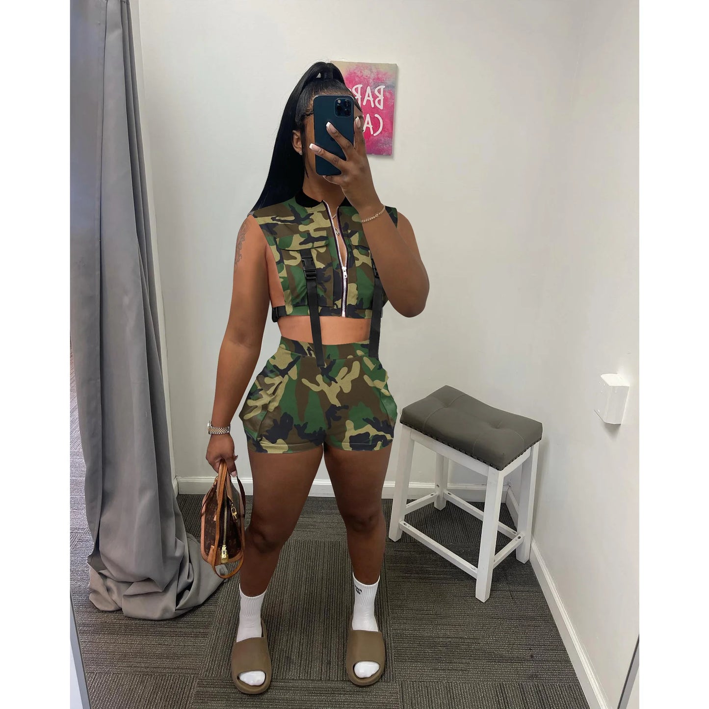 2023 Summer New Camouflage Frock Vest Jacket Shorts Leisure Time