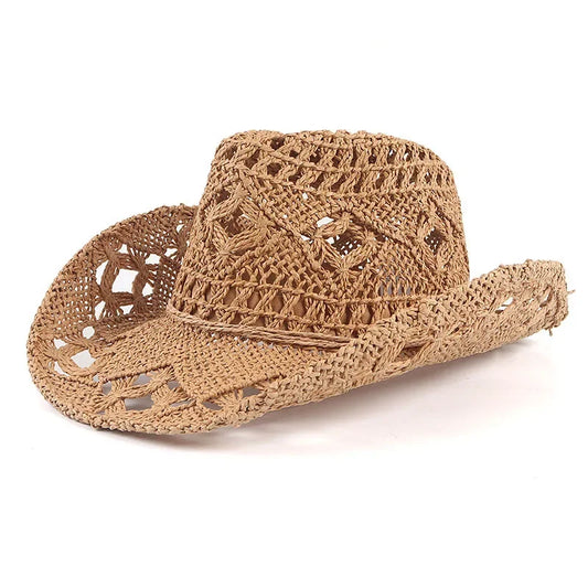 Summer Outdoor Men Women Hand-woven Western Cowboy Straw Hats Wide