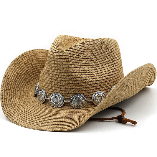 New Summer Men Women Straw Hollow Western Cowboy Hat Elegant Lady Punk