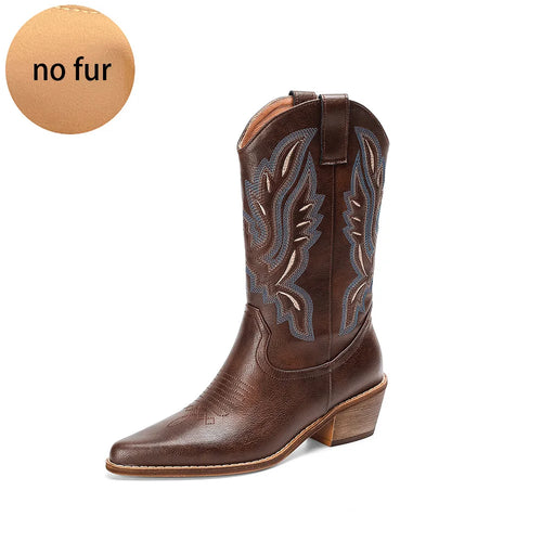Plus Size 43 Women's Embroidered Western Mid-Calf Boots Cowboy Cowgirl