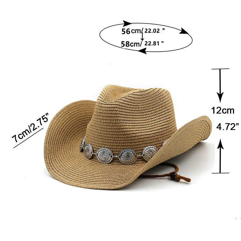 New Summer Men Women Straw Hollow Western Cowboy Hat Elegant Lady Punk