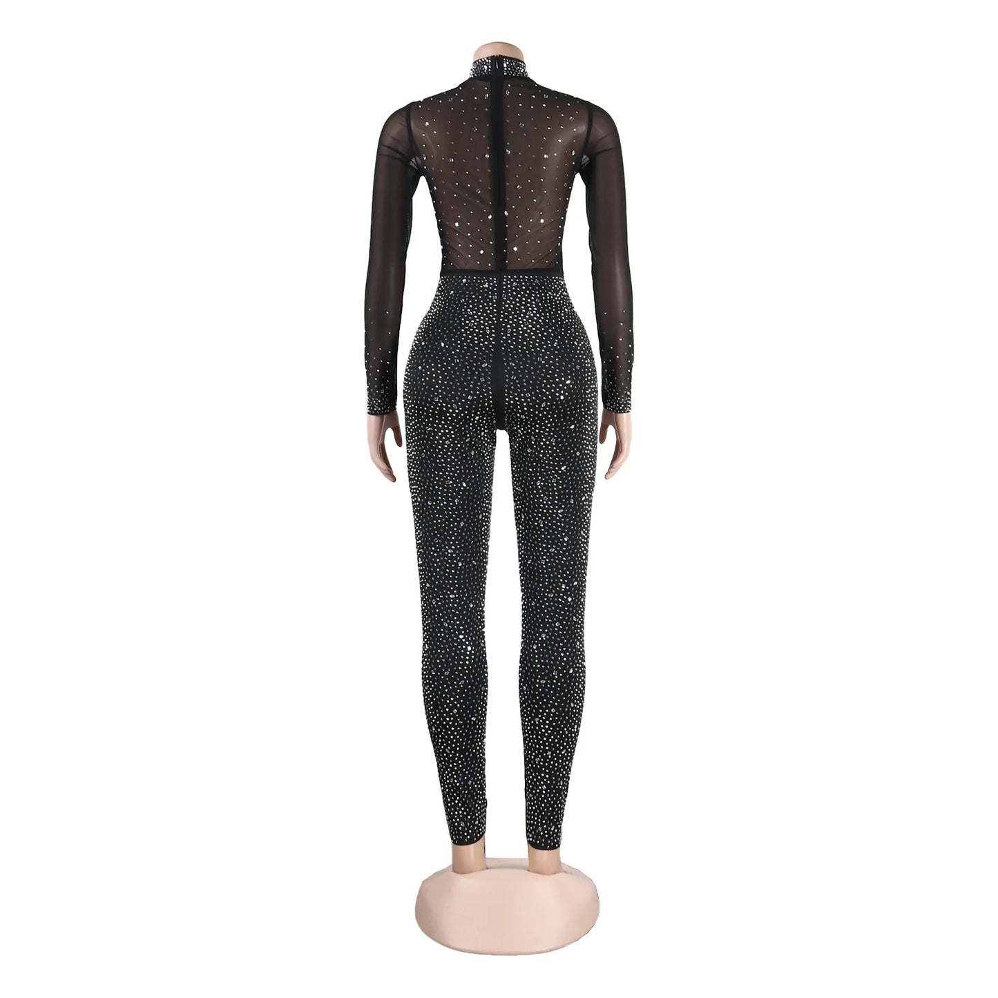 Sexy Party Jumpsuits Women 2023 Autumn Solid Mesh Diamond Fashion Long