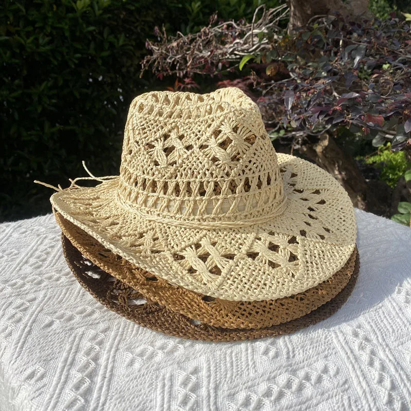 Straw Hat for Women Men Summer Handmade Classic Vintage Hollow Out