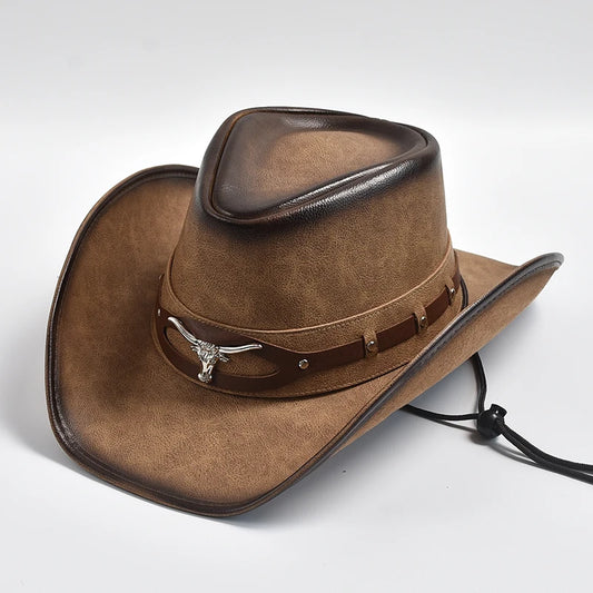 New 100% Leather Western Cowboy Hat Men Wide Brim Gentleman Church