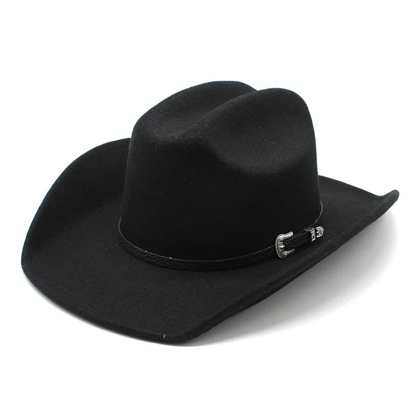 Vintage Western Cowboy Hat with Black Belt Men's Felt Fedora Hat Women
