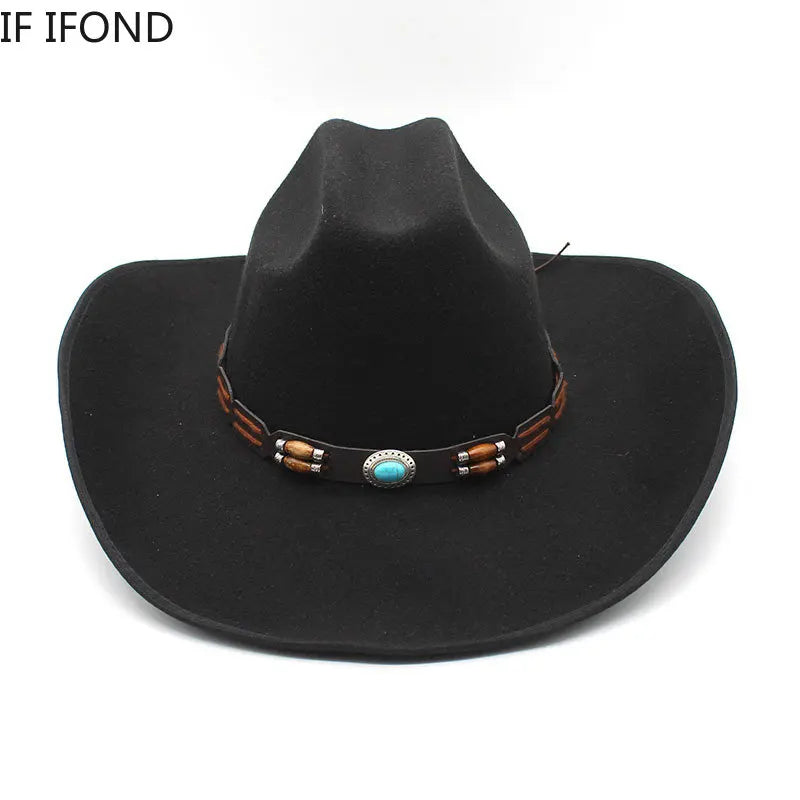 Artificial Wool Western Cowboy Hats For Men Women Vintage Wide Brim