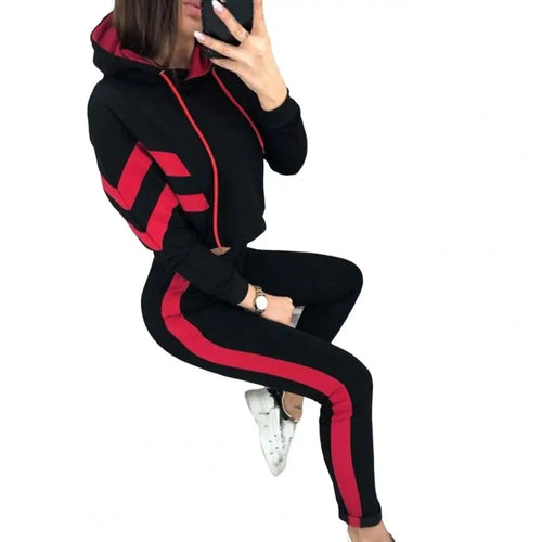 1 Set Women Sweatshirt Sweatpants Stripe Long Sleeve Europe America