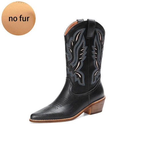 Plus Size 43 Women's Embroidered Western Mid-Calf Boots Cowboy Cowgirl