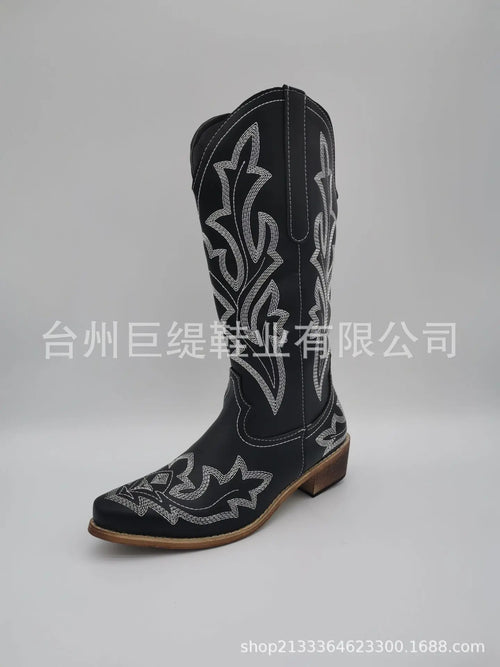 Ladies Boot Classic Embroidered Western Cowboy Boots Women Leather