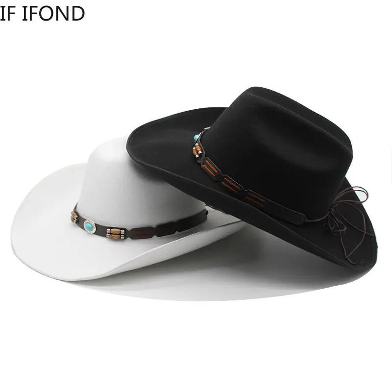 Artificial Wool Western Cowboy Hats For Men Women Vintage Wide Brim