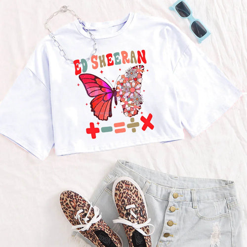 Ed Sheeran Butterfly Crop Shirt Women Girls Fashion O-Neck Short