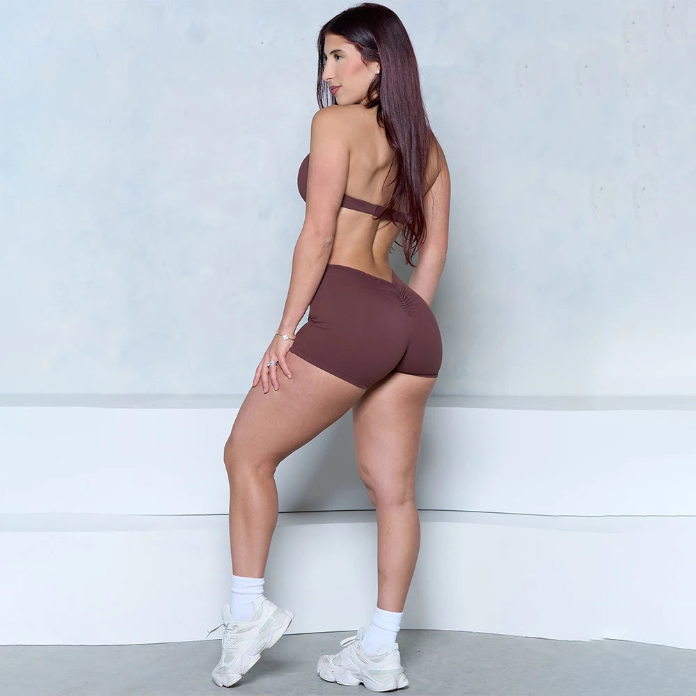 Pchee Bum Backless Twist Front Scrunch Butt Romper Sporty Short