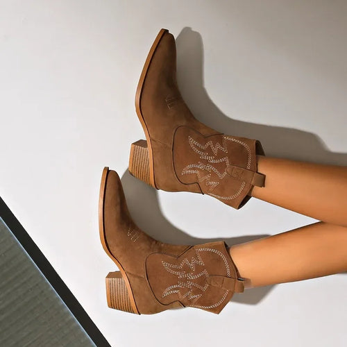 2024 New Pointed Coarse Heel Large Western Cowboy Short Boots