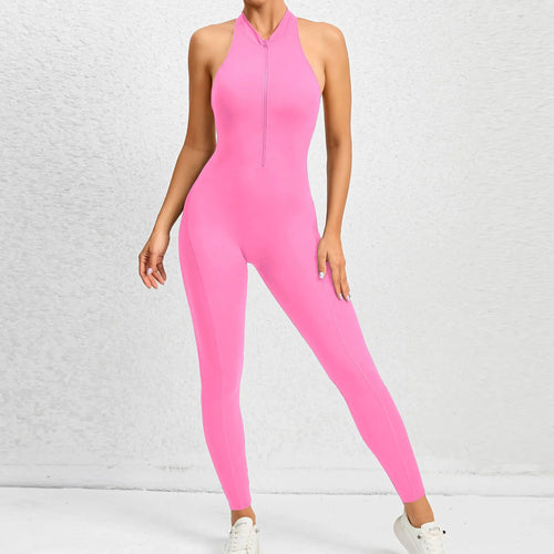 Zipper Women Pad Yoga Jumpsuits One Piece Romper Workout Legging