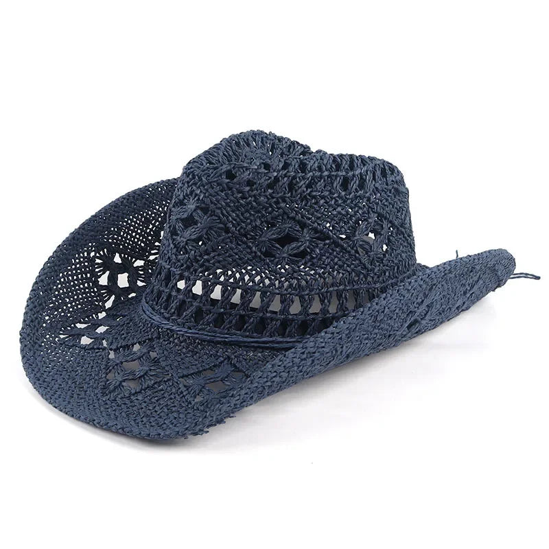 Summer Outdoor Men Women Hand-woven Western Cowboy Straw Hats Wide