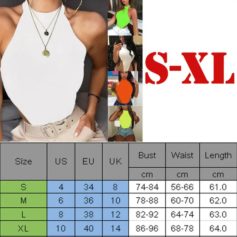 Women Ladies Sexy Sleeveless Solid Color High Cut Slim Skinny Bodycon