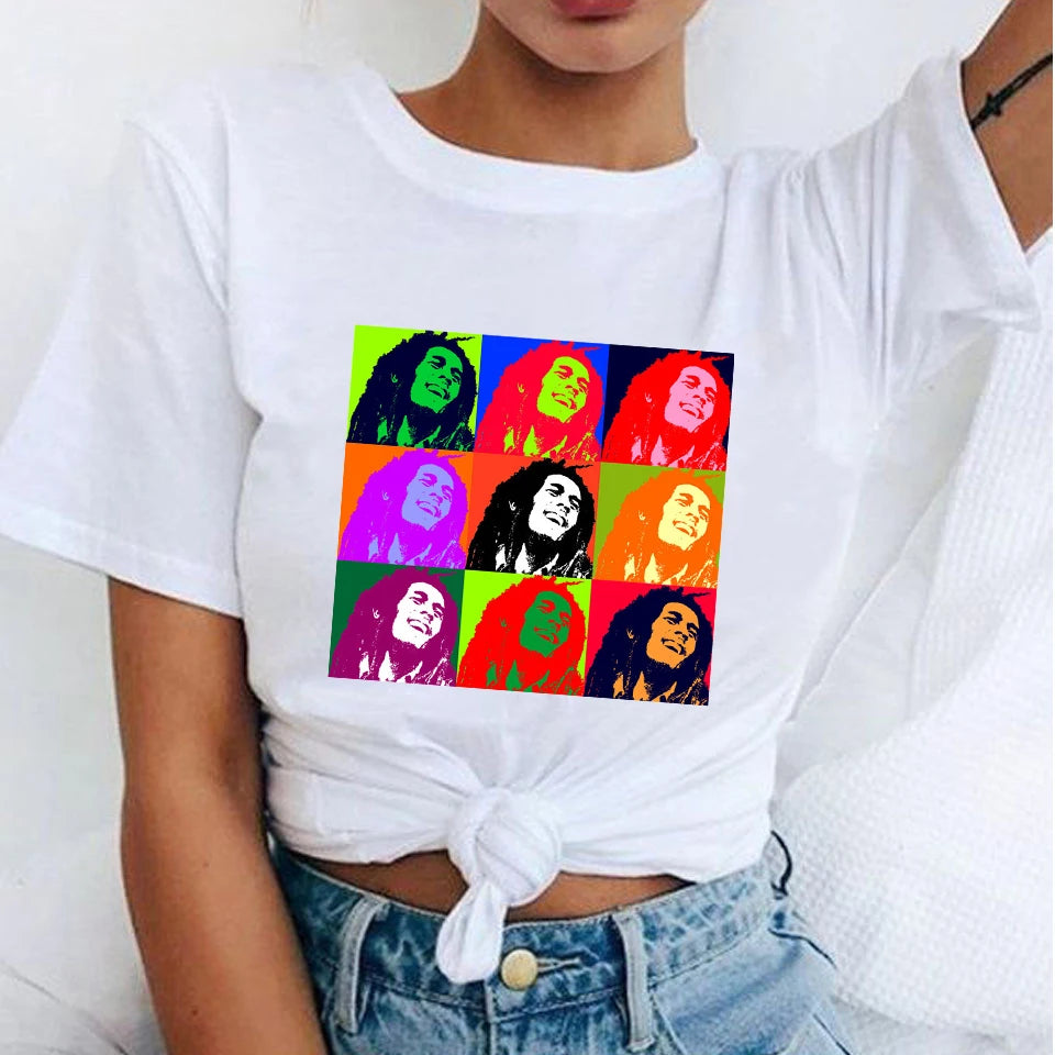 Women's Fashion T-Shirts Bob Marley Printed Casual Round Neck Graphic