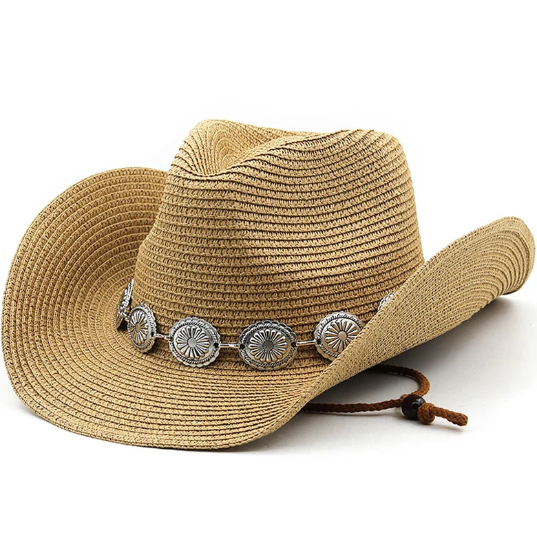 New Summer Men Women Straw Hollow Western Cowboy Hat Elegant Lady Punk