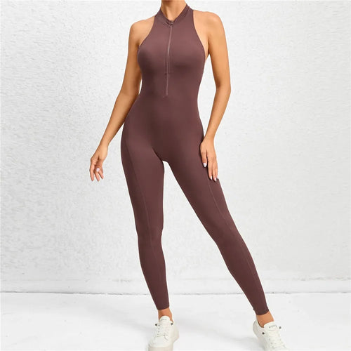 Zipper Women Pad Yoga Jumpsuits One Piece Romper Workout Legging