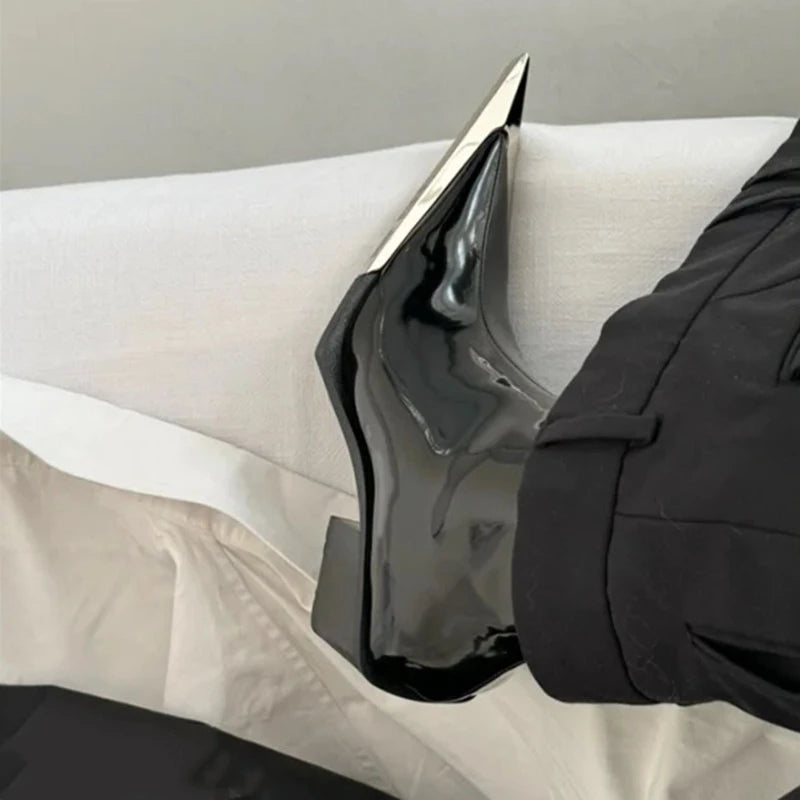 2024 Side Zipper Fashion Women's Ankle Boots Metal Pointed Toe Ladies