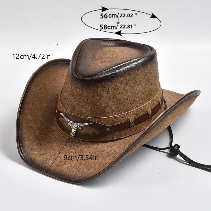 New 100% Leather Western Cowboy Hat Men Wide Brim Gentleman Church