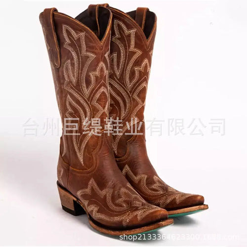 Ladies Boot Classic Embroidered Western Cowboy Boots Women Leather