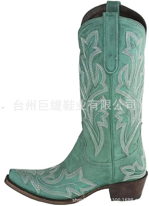 Ladies Boot Classic Embroidered Western Cowboy Boots Women Leather
