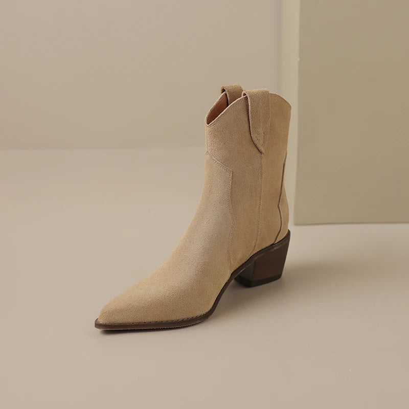 QUTAA 2025 Women Ankle Boots Western Short Boots Cow Suede Leather