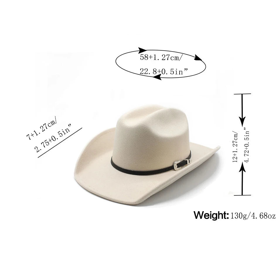 Vintage Western Cowboy Hat with Black Belt Men's Felt Fedora Hat Women