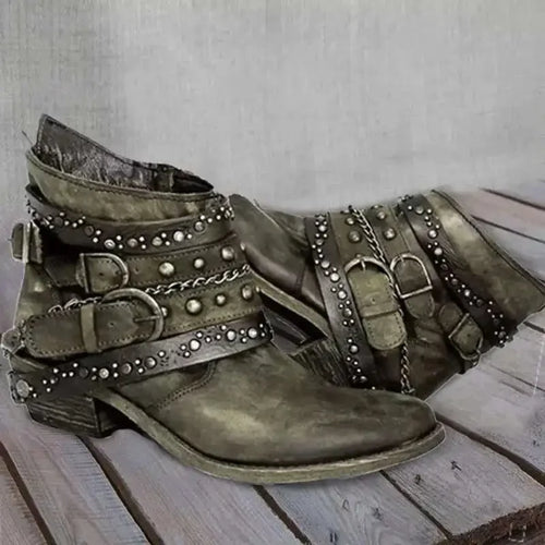 2023 New Vintage Cool Cowboy Western Boots Woman Slip on Metal Rivet