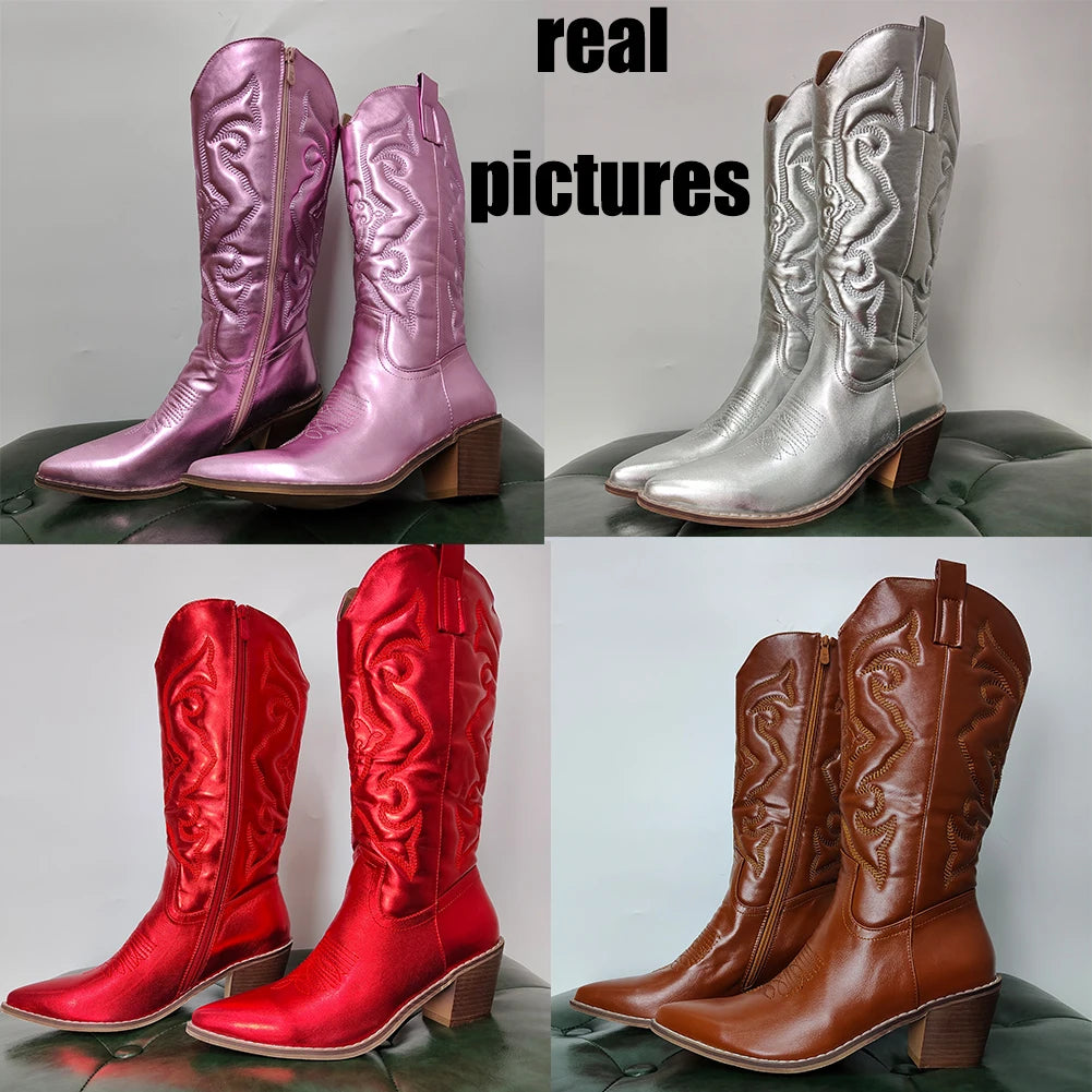 Chunky Heels Crazy Colored CowGurl Boots