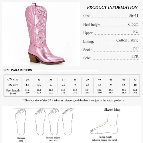 GMQM Cowboy Pink Cowgirl Boots For Women 2023 Fashion Zip Embroidered