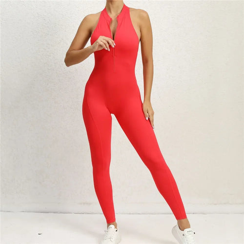 Zipper Women Pad Yoga Jumpsuits One Piece Romper Workout Legging