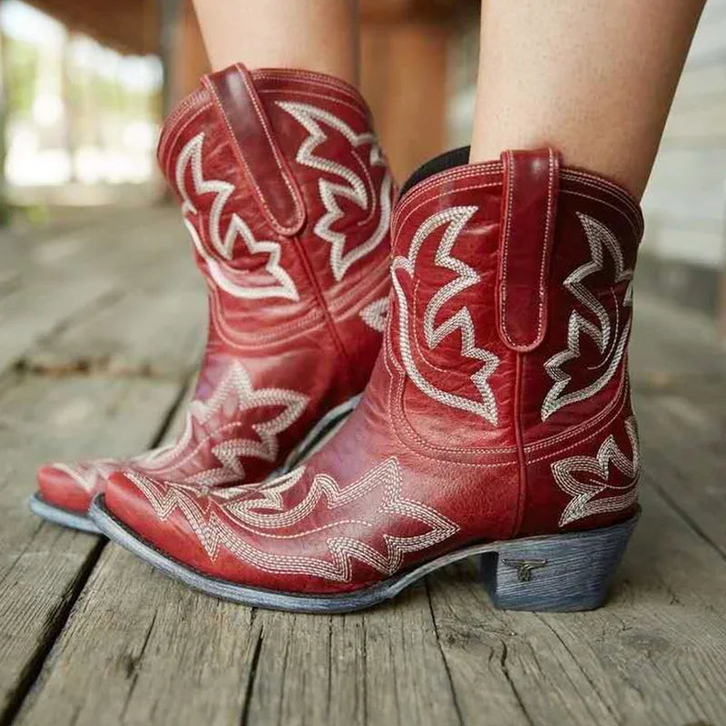 Casual Autumn Winter Western Cowboy Ankle Boots Women Snake Leather