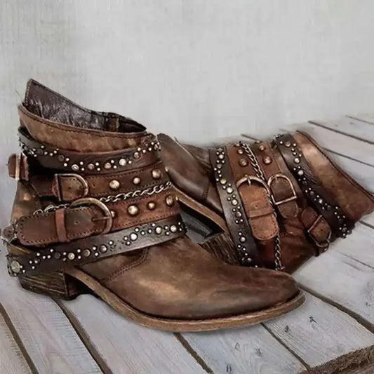 2023 New Vintage Cool Cowboy Western Boots Woman Slip on Metal Rivet