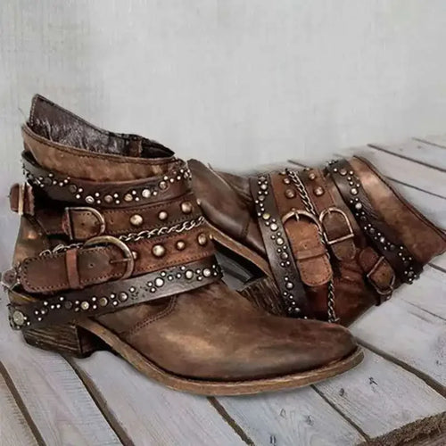 2023 New Vintage Cool Cowboy Western Boots Woman Slip on Metal Rivet