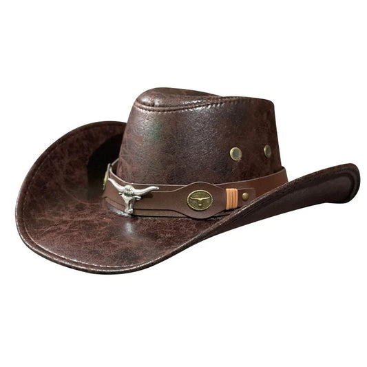 Western Cowboy Hat Ox Head Belt Rivet Fedora Cap For Men Women Outdoor