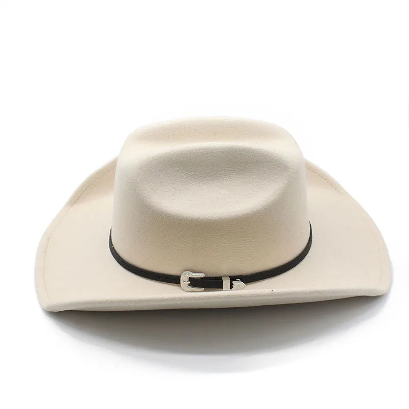 Vintage Western Cowboy Hat with Black Belt Men's Felt Fedora Hat Women