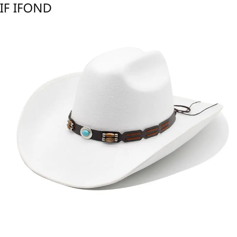 Artificial Wool Western Cowboy Hats For Men Women Vintage Wide Brim