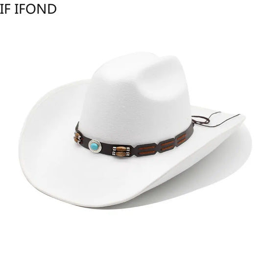 Artificial Wool Western Cowboy Hats For Men Women Vintage Wide Brim