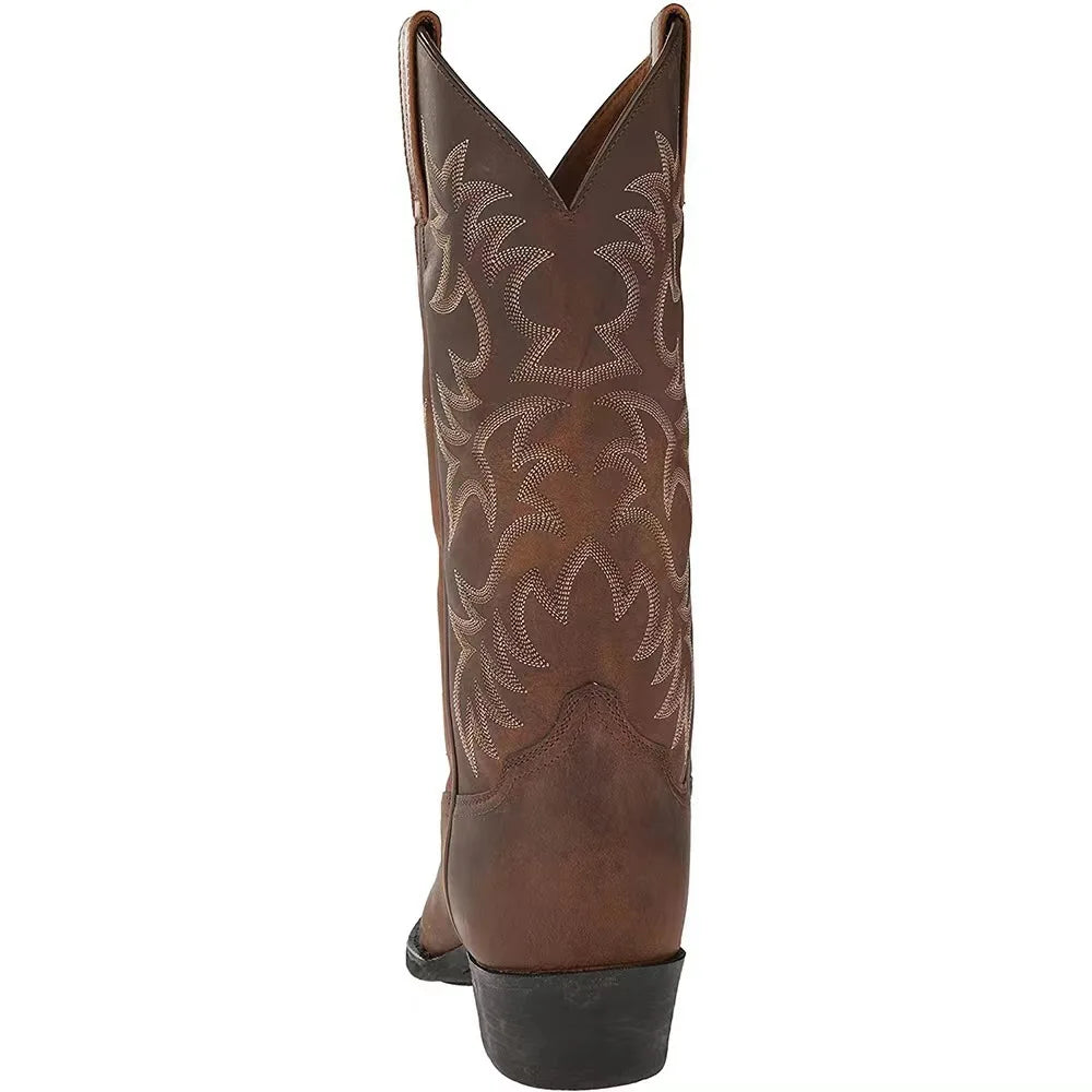 Men Mid Calf Western Cowboy Motorcycle Boots Male Autumn Outdoor PU