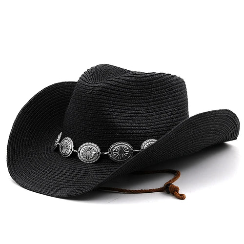 New Summer Men Women Straw Hollow Western Cowboy Hat Elegant Lady Punk