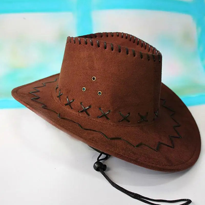 New Cowboy Hat Suede Look Wild West Fancy Dress Men Wholesale Brim Cap
