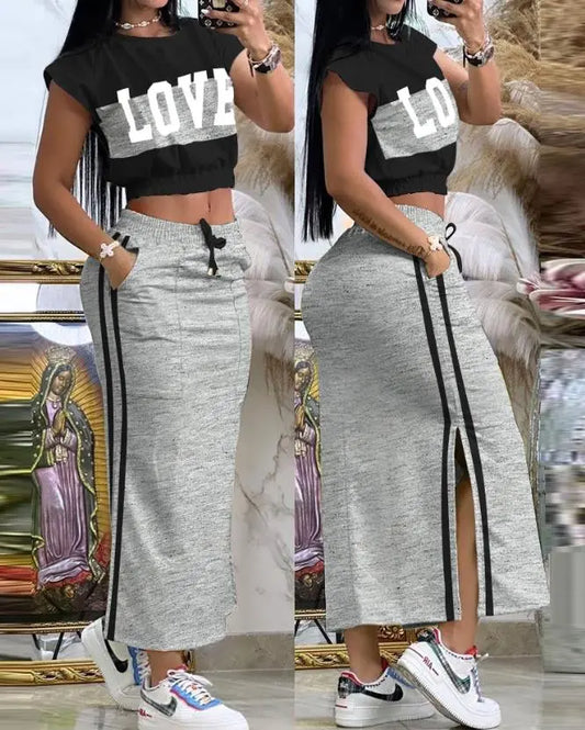 Two Piece Sets Women Outifit 2023 Summer Fashion Print Colorblock