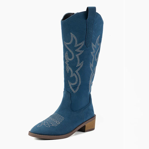 Retro Embroider Western Knee High Boots Women 2024 Autumn Pointed Toe