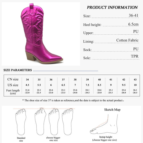 GMQM Cowboy Pink Cowgirl Boots For Women 2023 Fashion Zip Embroidered